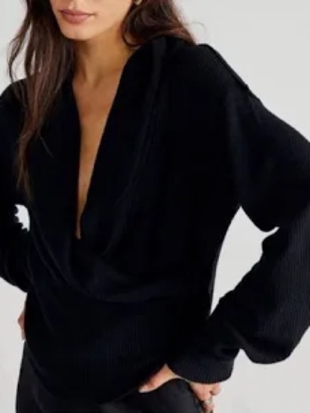 We The Free Black Ribbed V-Neck Sweater Top